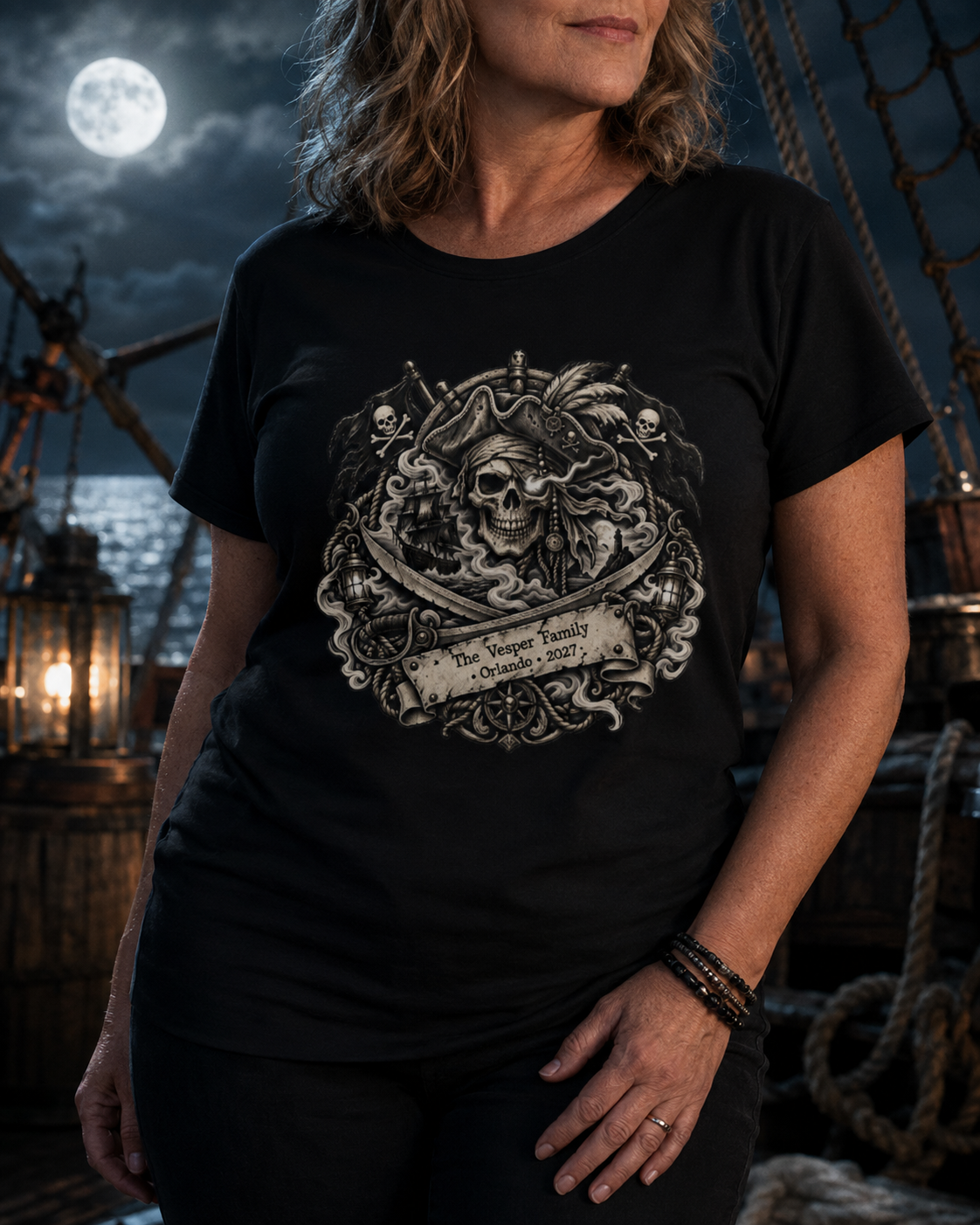 Ghostly Pirate Barbossa - Ladies Tee