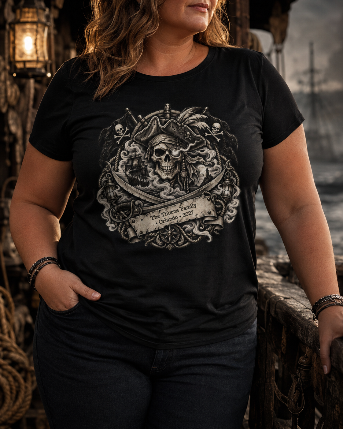 Ghostly Pirate Barbossa - Ladies Tee