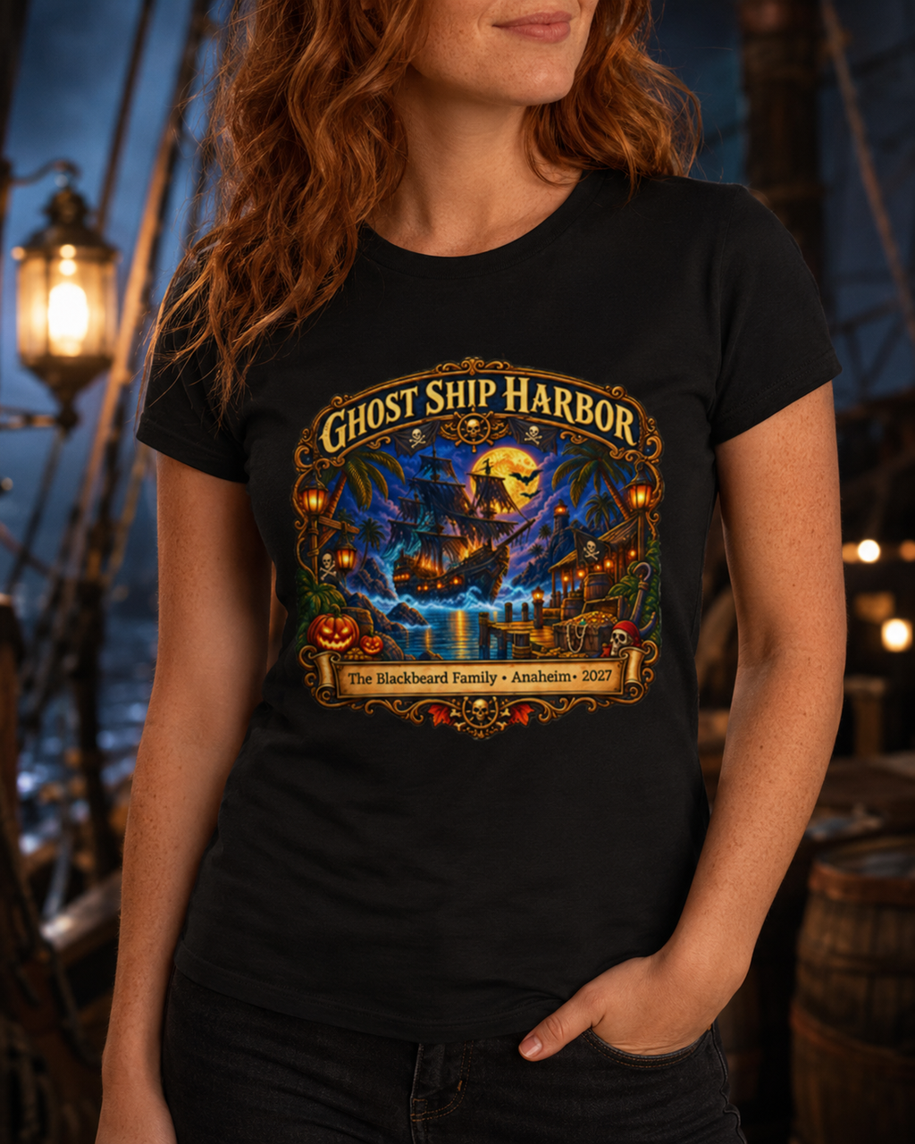 Halloween Ghost Ship Harbor - Ladies Tee