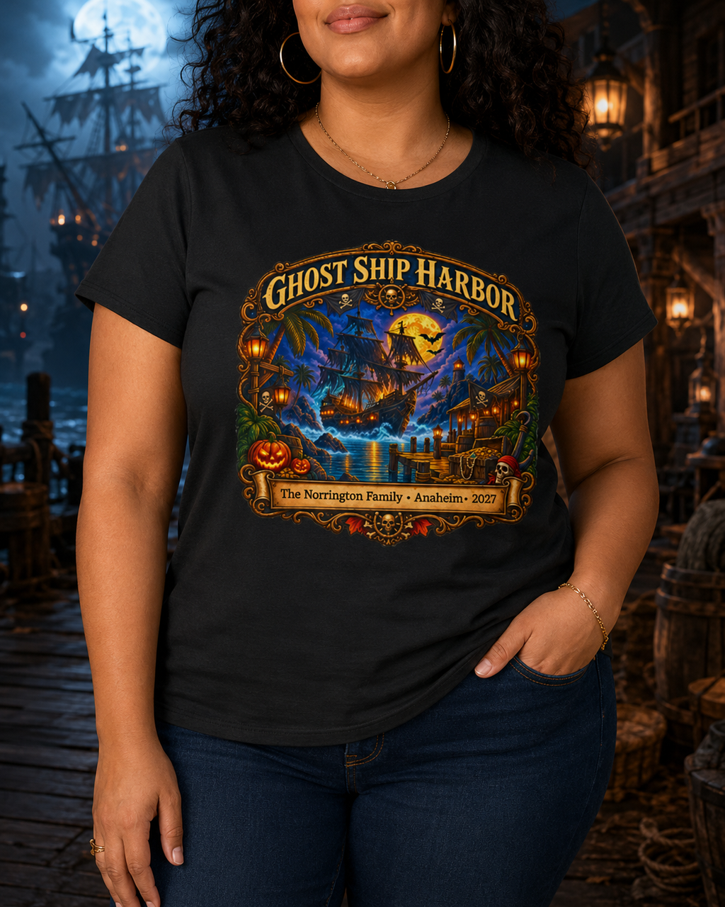 Halloween Ghost Ship Harbor - Ladies Tee