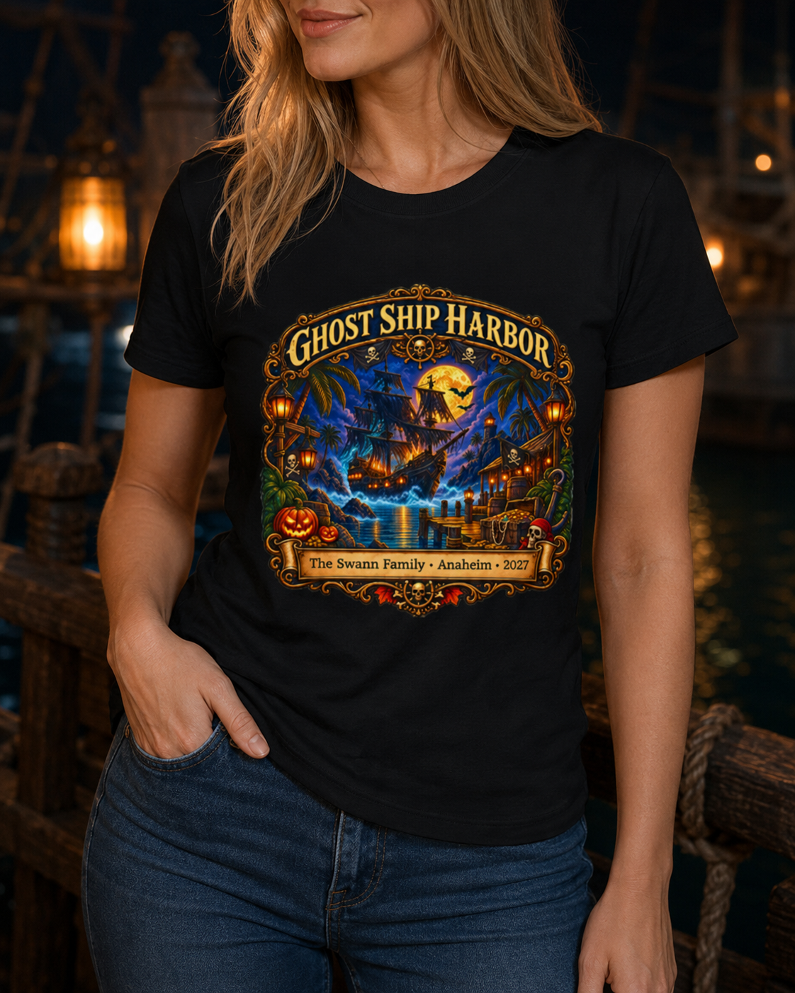 Halloween Ghost Ship Harbor - Ladies Tee