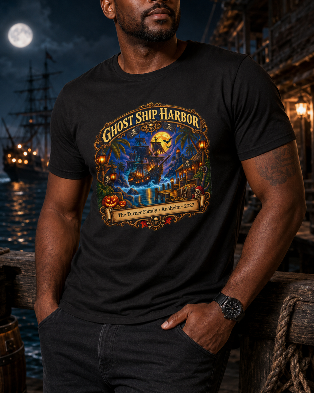Halloween Ghost Ship Harbor - Unisex Tee