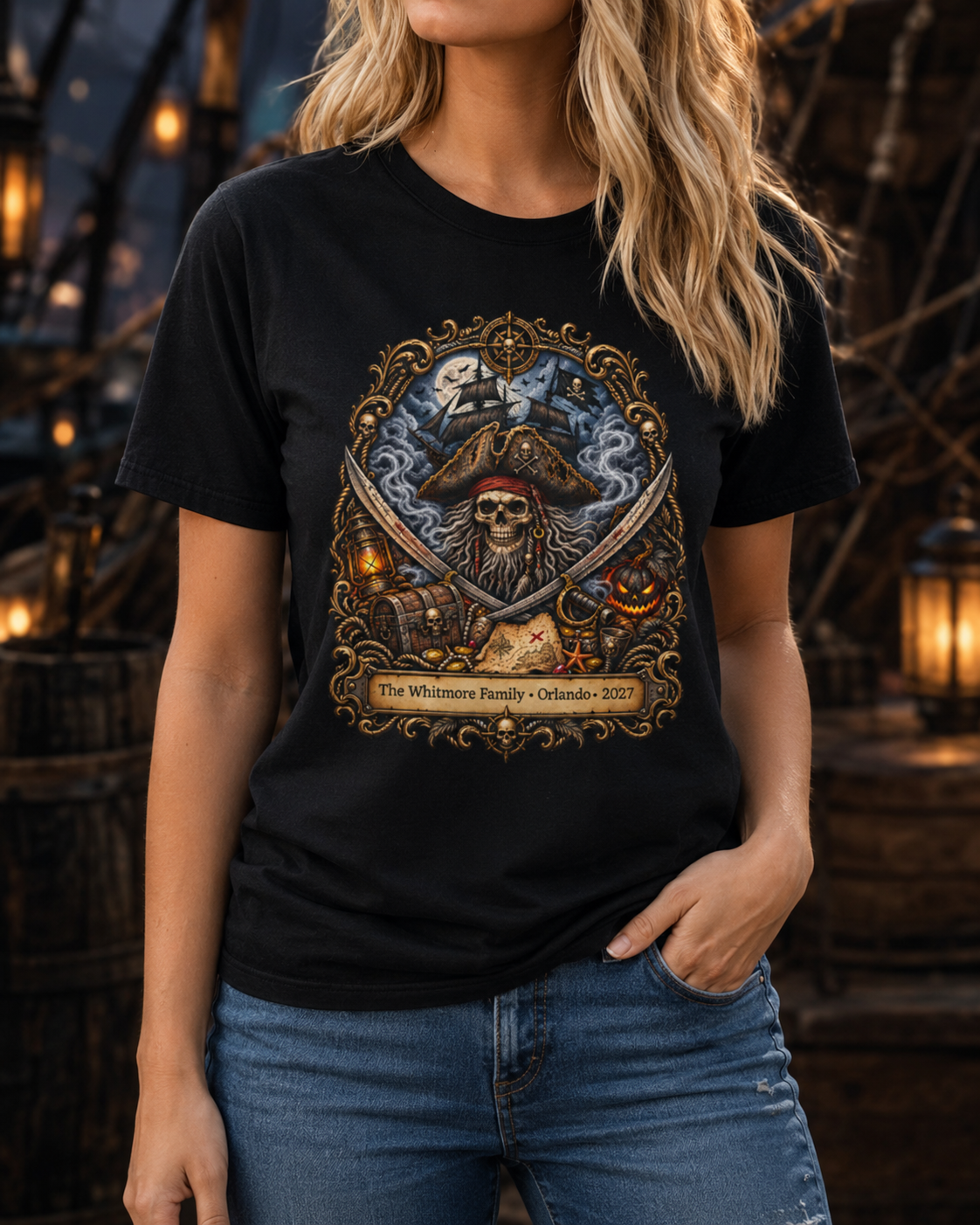 Halloween Ghostly Pirate Davy Jones - Ladies Tee