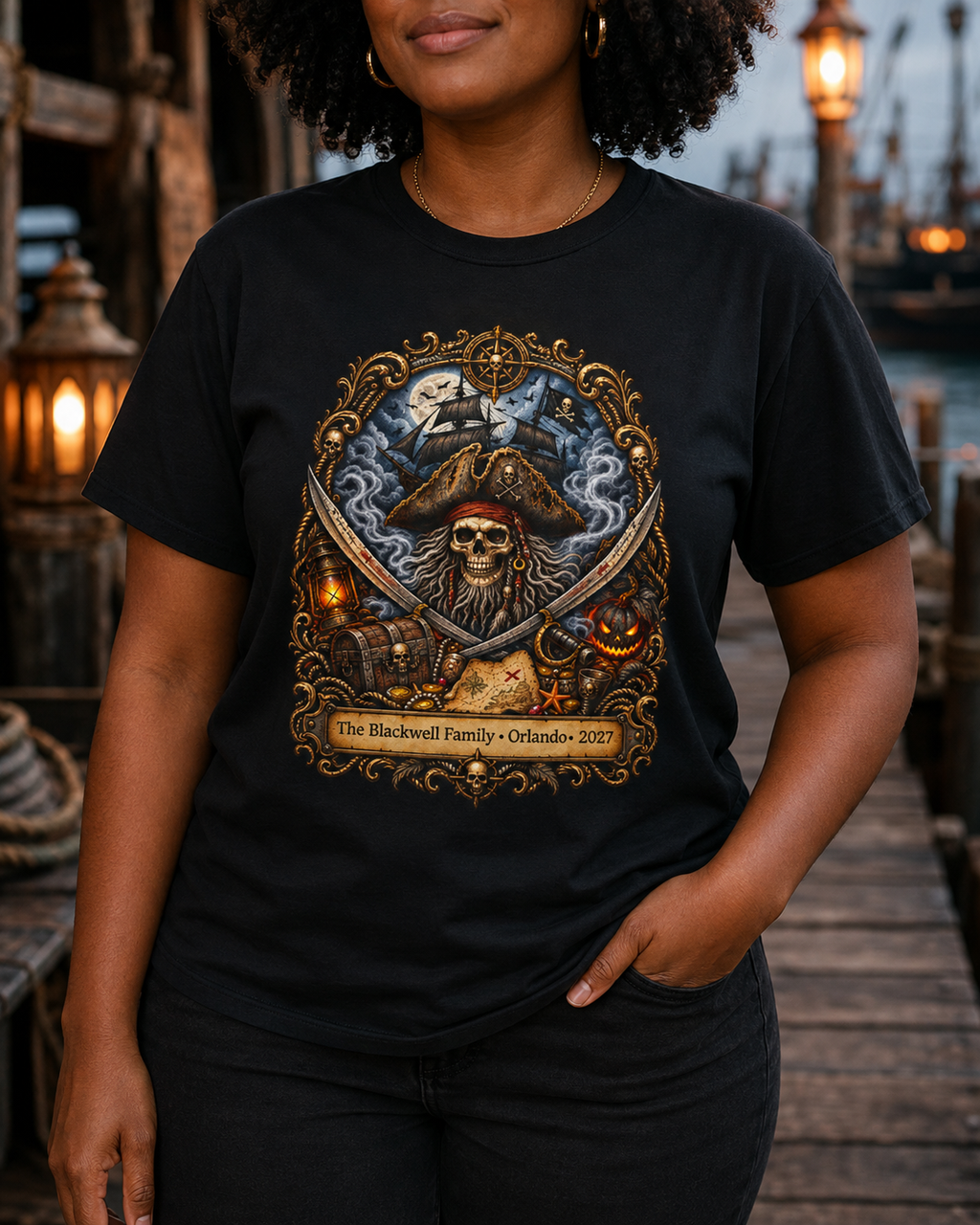 Halloween Ghostly Pirate Davy Jones - Ladies Tee