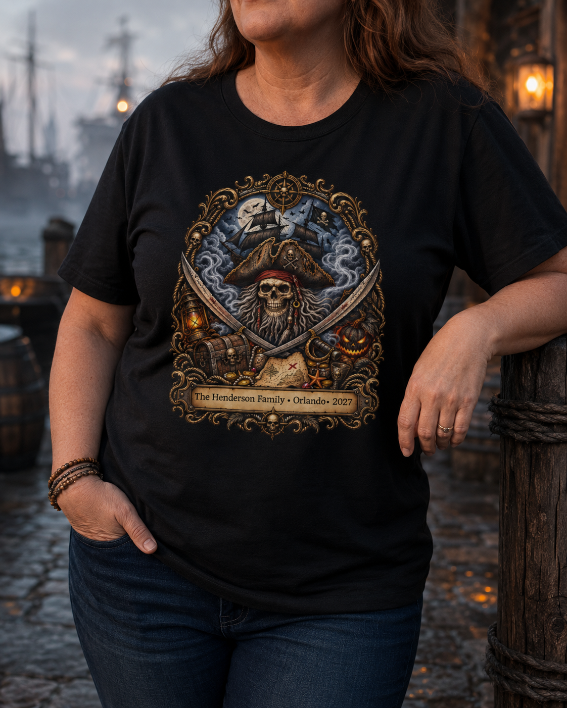Halloween Ghostly Pirate Davy Jones - Ladies Tee
