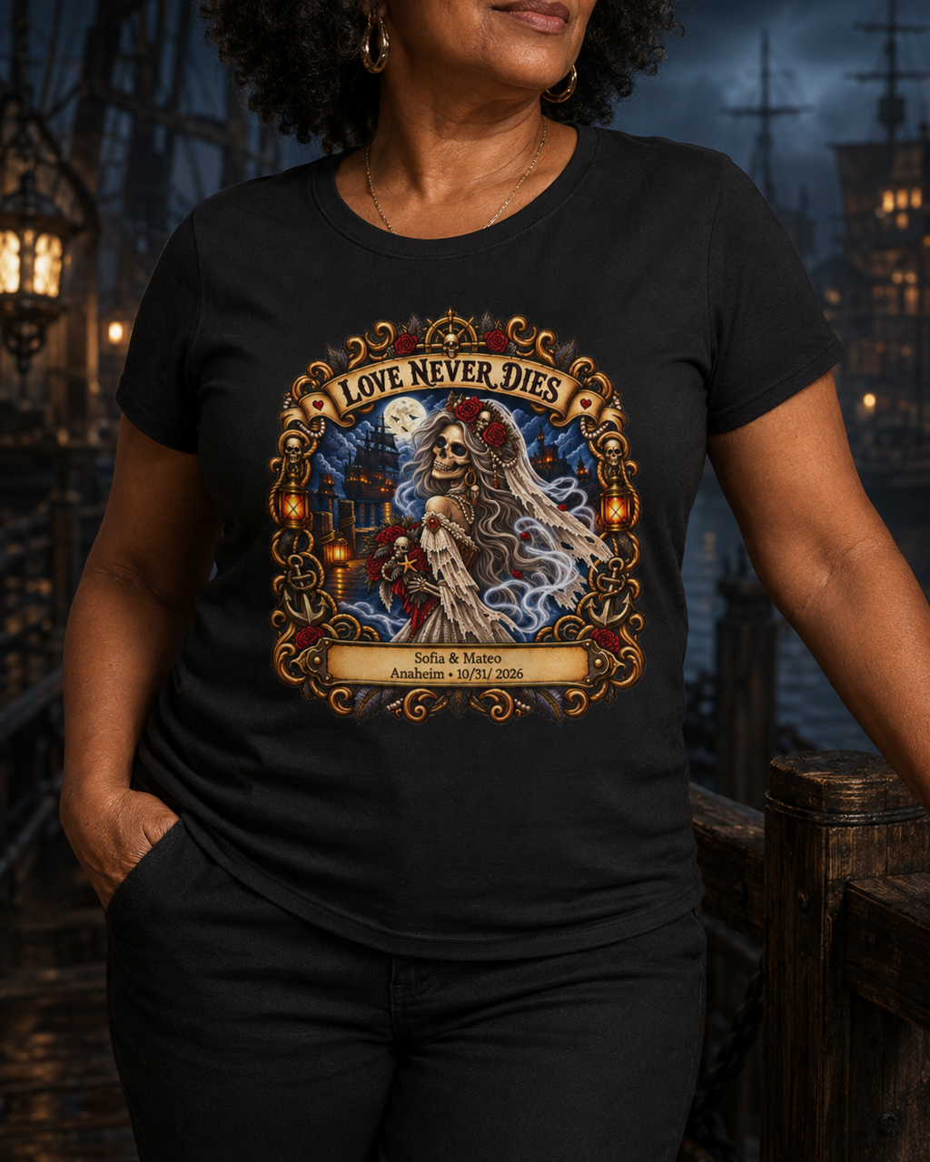 Ghostly Pirate Honeymoon Love Never Dies - Ladies Tee