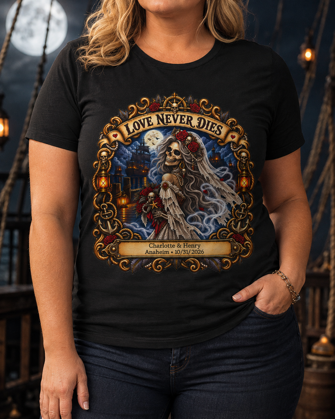 Ghostly Pirate Honeymoon Love Never Dies - Ladies Tee