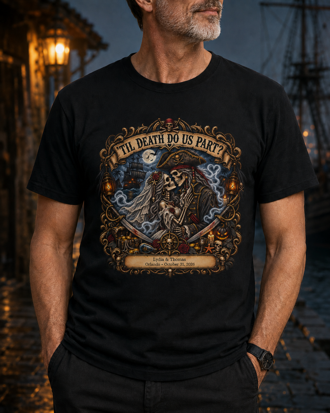 Ghostly Pirate Halloween Honeymoon 'Til Death - Unisex Tee