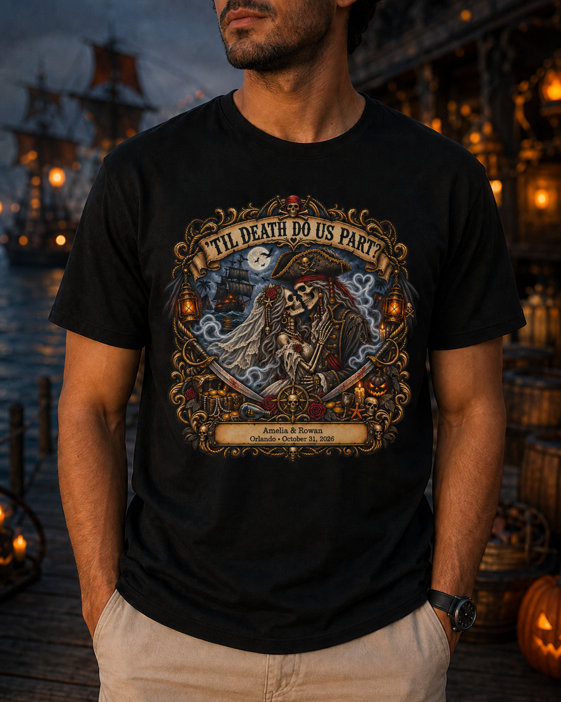 Ghostly Pirate Halloween Honeymoon 'Til Death - Unisex Tee