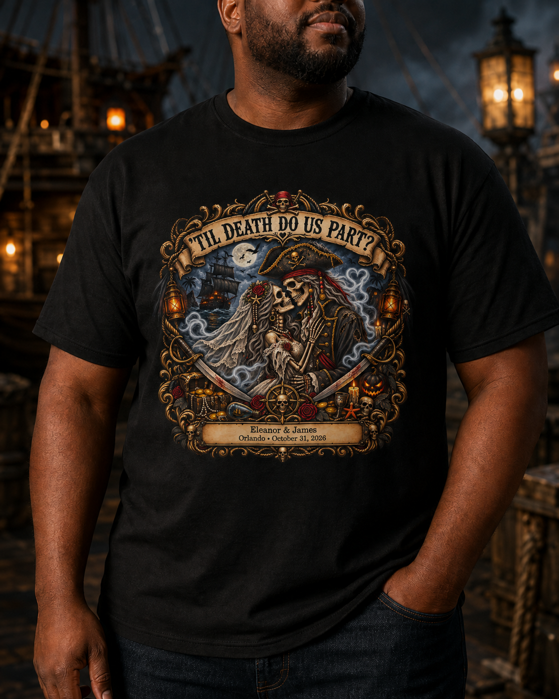 Ghostly Pirate Halloween Honeymoon 'Til Death - Unisex Tee